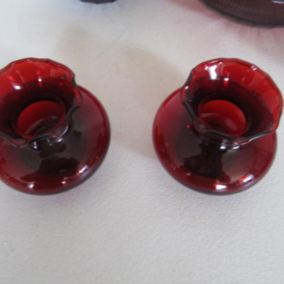 2 Ruby Red Floral Vases Ruffled Edge Vases Ruby Red Glass vases Ruby Valentine - Picture 3 of 4
